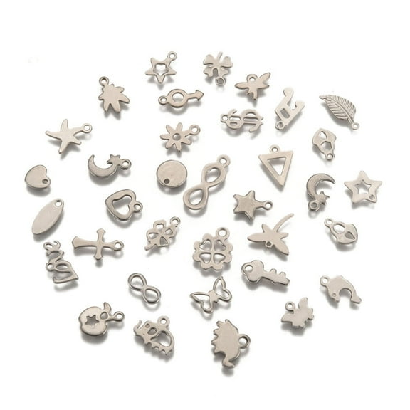 100pcs Tarnish Resistant 304 Stainless Steel Charms Mixed Shapes Pendants Stainless Steel color 7~13x6~12x1mm Hole: 1~3x5mm