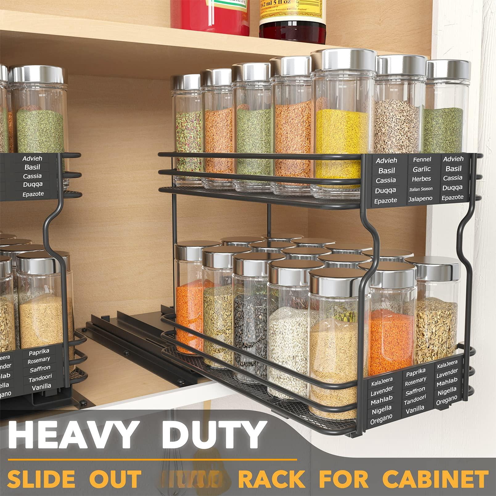 Pull Out Spice Rack Organizer For Cabinet  Heavy Duty Slide Seasoning Kitchen With Labels And Chalk Marker 6.5" W X10.75 D X8.5 H 1 Drawer 2-tier