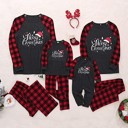 

Munlar Robes For Women Christmas Loungewear For Family Christmas Women Mom Letter Plaid Print Top Blouse+Pants Family Clothes Pajamas
