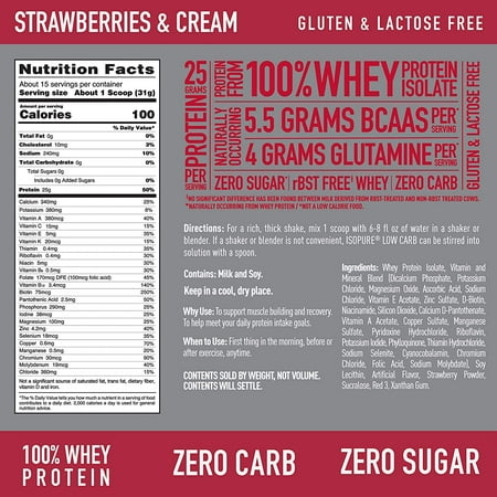 Isopure Zero Carb 100% Pure Whey Isolate Protein Powder, Strawberries & Cream, 1 lb, 15 Servings