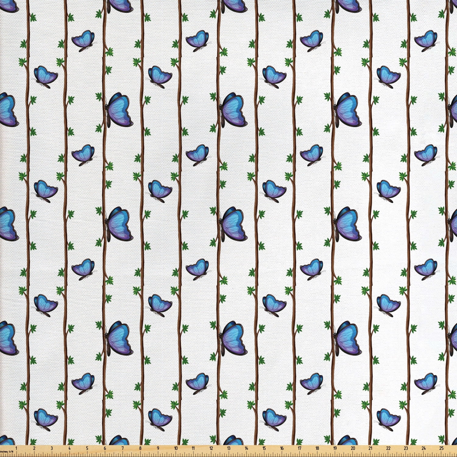 Butterfly Fabric by the Yard, Blue Winged Butterflies on Branches