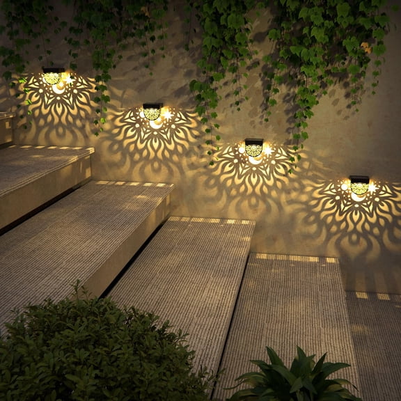 6 Pack Solar Fence Lights Outdoor - Sun and Moon Solar Step Wall Lights, Waterproof Deck Lights for Garden Patio Backyard Decor