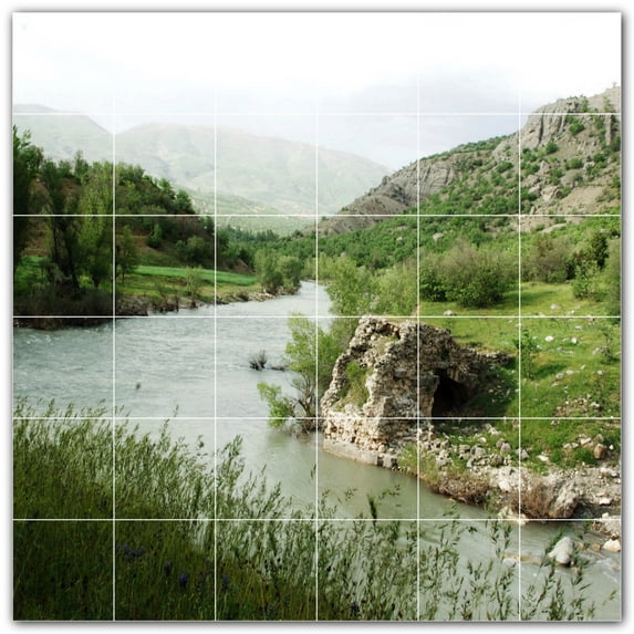 Picture-Tiles.com: River Ceramic Tile Wall Mural WAL500900-66S. 25.5"W x 25.5"H using (36) 4.25" x 4.25" Ceramic Tiles-Satin Finish