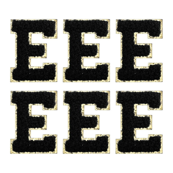 Uxcell Letter E Chenille Letter Patches Self Adhesive Stick on Embroidered Patch for Clothing Repair(Black, Pack of 6)