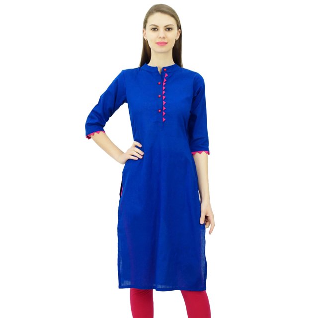 Phagun Kurti Uni en Coton Tunique de Designer Col Mandarin Kurta Ethnique Décontractée Blouse