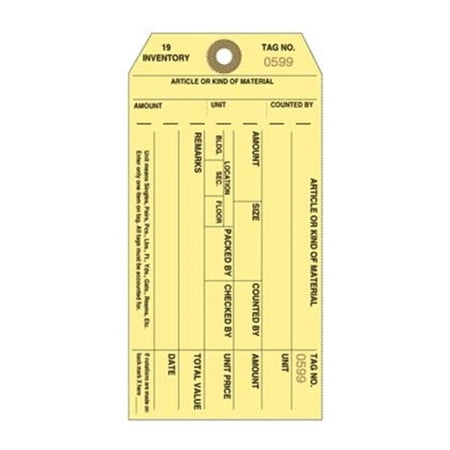 INVENTORY TAGS, 1-Part , 3-1/8" x 6-1/4", Box of 1000, Sequentially Numbered 18000 - 18999