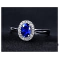 thumbnail image 4 of Halo 1.50 Carat 8x6mm Oval Shape Blue Sapphire Moissanite Diamond Engagement Ring in 10k White Gold for Her, 4 of 5