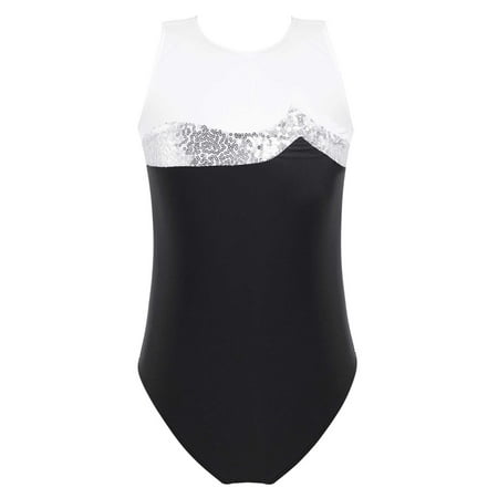 

YiZYiF Girls Shiny Sequins Sleeveless Patchwork Ballerina Leotard Modern Dance Training Bodysuit