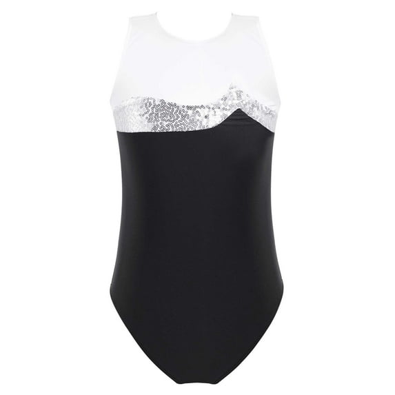 iEFiEL Girls Shiny Sequins Ballet Dance Leotard Patchwork Gymnastics Training Bodysuit