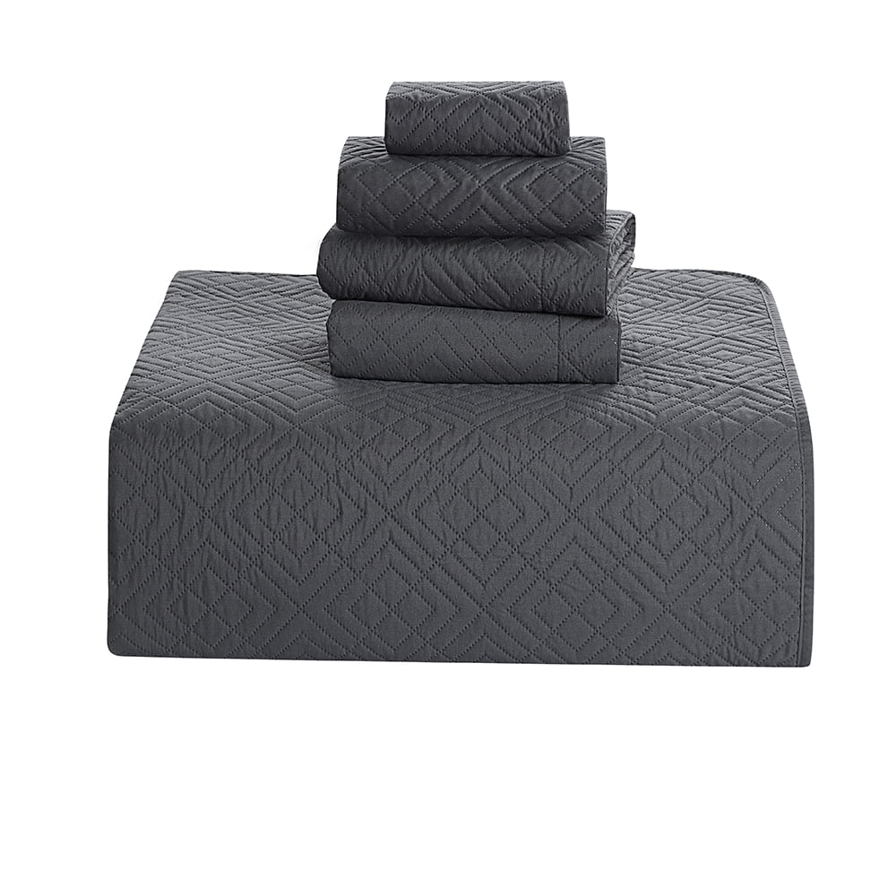 Nestl 5 Piece Quilt Set Queen , Soft Microfiber Lightweight Bedspread Coverlet, Modern Style Diamond Weave Bed Cover, Gray