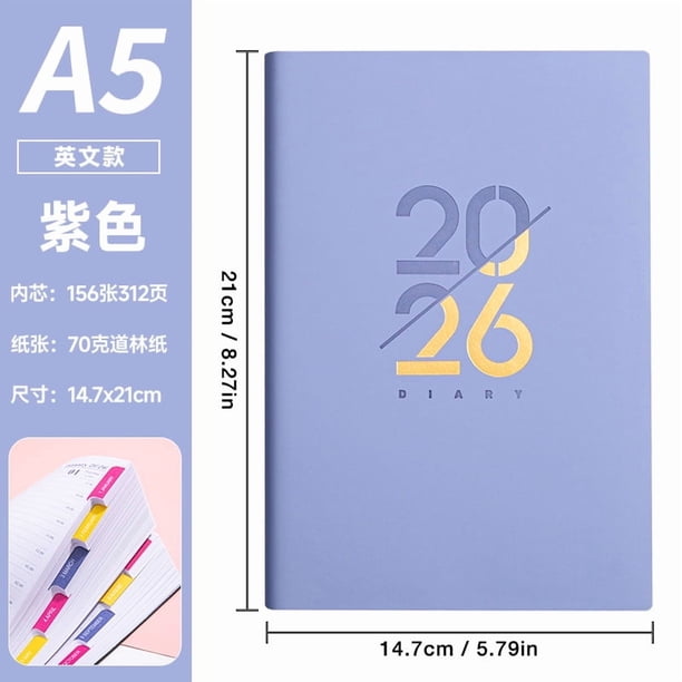 Agenda diaria: Cuaderno A5 de tapa blanda 2026 para el trabajo. Elegante cuaderno de reuniones de piel sintética para programar y gestionar tareas.