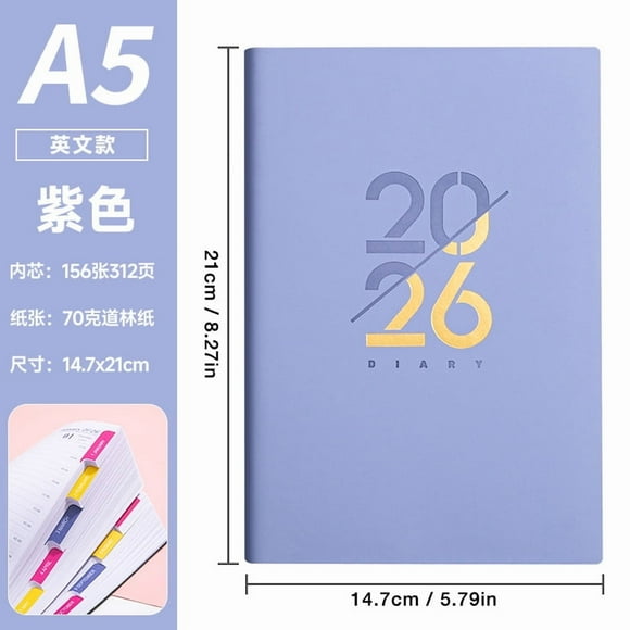 Agenda diaria: Cuaderno A5 de tapa blanda 2026 para el trabajo. Elegante cuaderno de reuniones de piel sintética para programar y gestionar tareas.