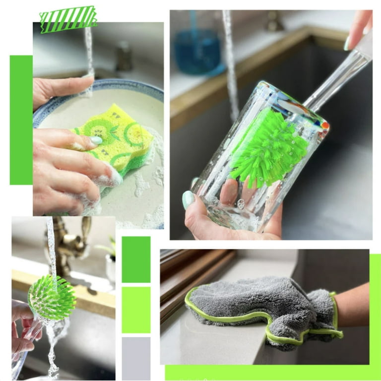 3pc Durable Dish Wand Scrubber Cleaning Kitchen Dishes Scrubbing Brush Set