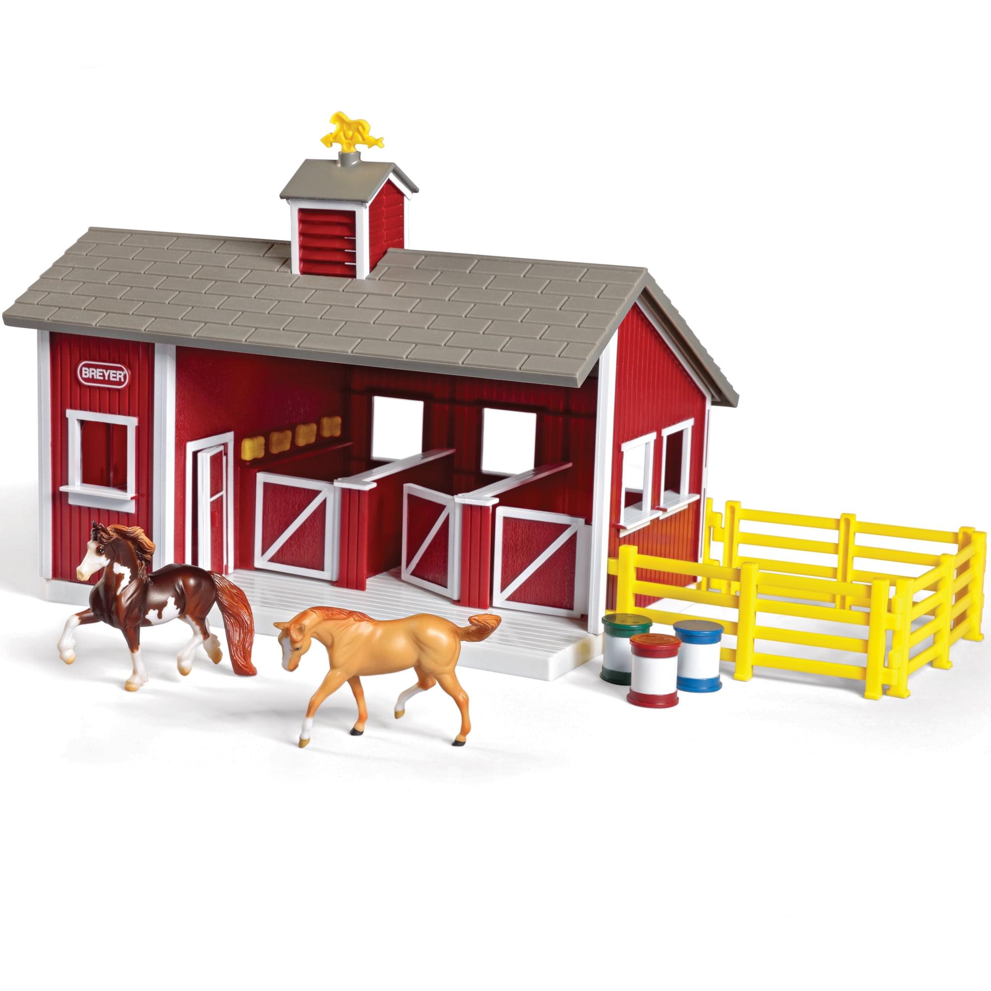 Breyer Play and Go Wooden Stable with 6 Stablemates Horses 