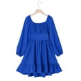thumbnail image 4 of Fesfesfes Girls Long Sleeve Party Dress With Belt Elegant Pleated Flowy Formal Gown For Special Occasion Birthday Celebration Holiday Outfit(Blue#1,6-7 Years), 4 of 8