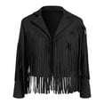thumbnail image 4 of GEWSEY Suede Leather Jackets For Women Trendy Fall Western Fringe Cropped Jacket 2025 Tassel Motorcycle Crop Coats (Black, L), 4 of 8