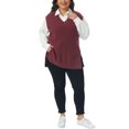 thumbnail image 2 of Agnes Orinda Women's Plus Size Sweater Vest Ribbed Knit V Neck Sleeveless Split Hem Casual Pullover Tank Tops 2X Burgundy, 2 of 6