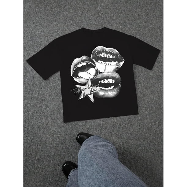 Men's Casual T-Shirt - Cotton, Regular Fit, Short Sleeve, Alphabet Print for Summer Wear