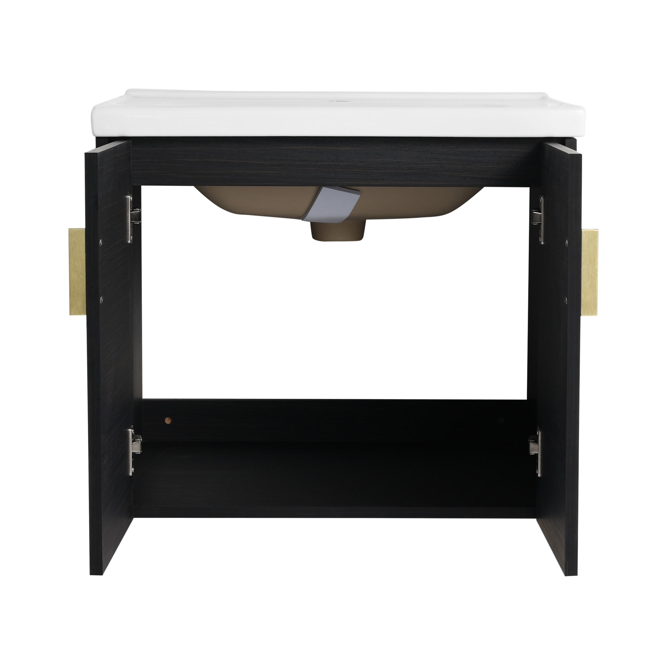 Noble House 24" Wall-Mounted Bathroom Vanity, Soft-Close Doors, Ceramic Sink, Metal Handles, Eco Plywood, Black