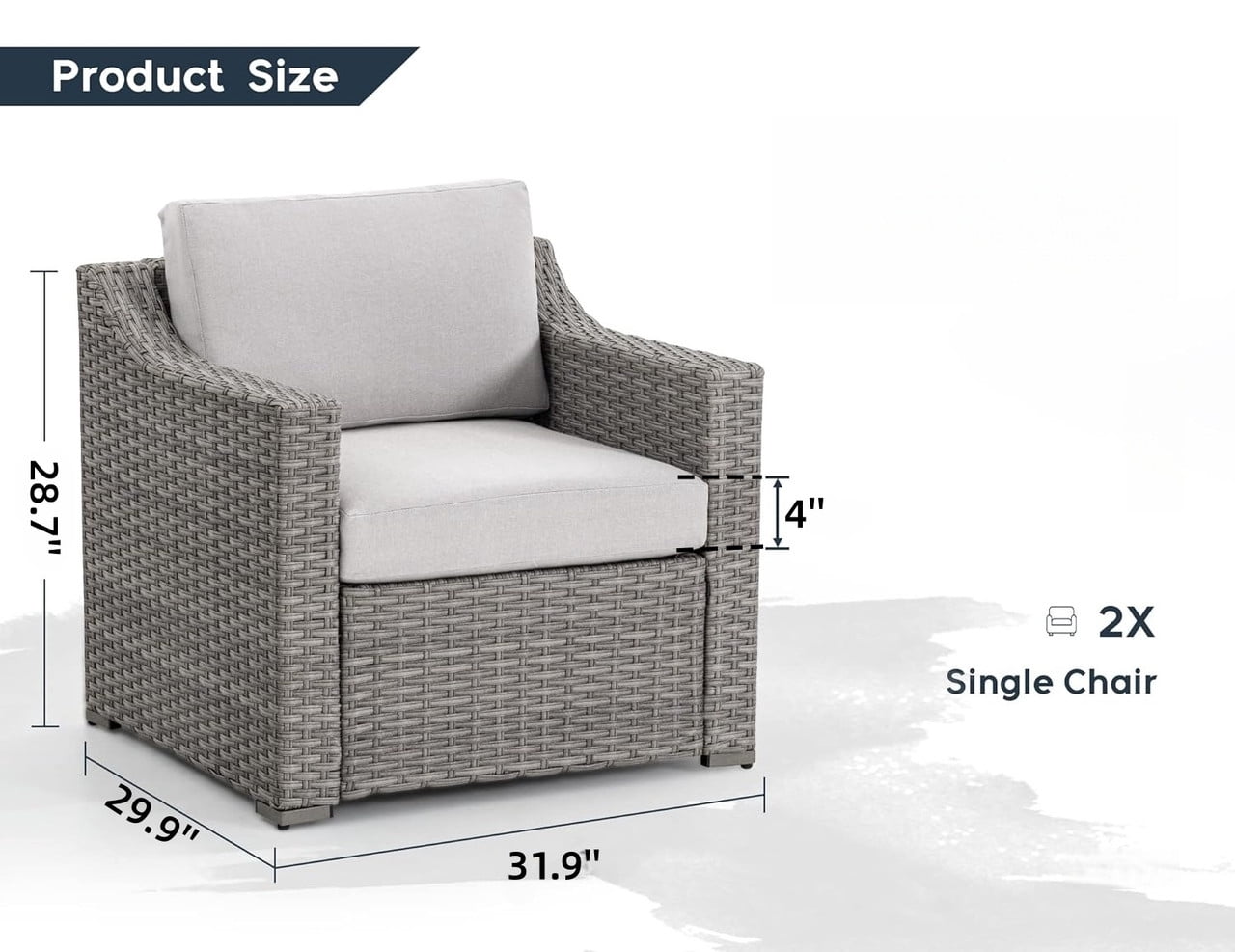 Outdoor Single Sofas Set of 2, Patio All-Weather Rattan Armchair with Cushion