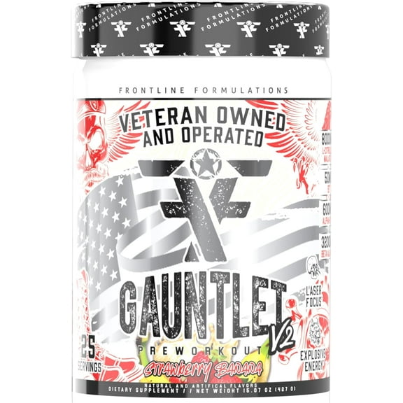 Frontline Formulations Gauntlet Pre-Workout Powder, Energy & Endurance, (25 Servings, Strawberry Banana)