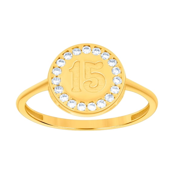 14k Yellow Gold Womens Cubic Zirconia Sweet 15 Quinceanera Ring 10.3x10.3mm Wide Ring for Women