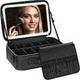 thumbnail image 1 of Bolsa de maquillaje IPOW Travel con espejo LED, 3 ajustes de luz, color negro, 1 of 8