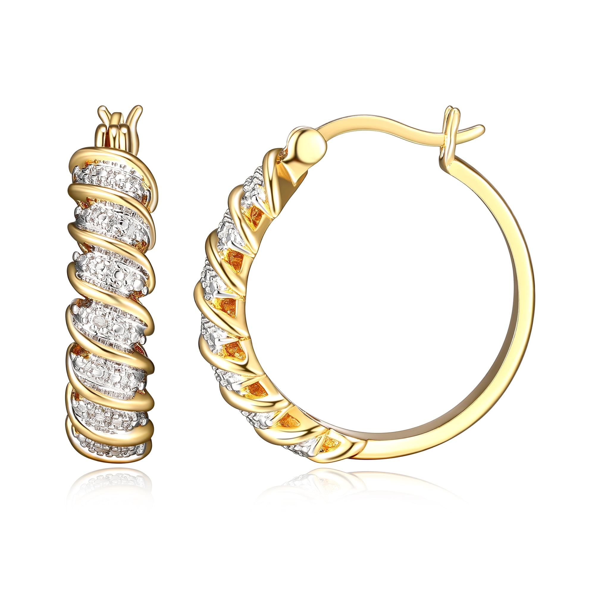 Forever Facets Fine Silver Plated Gold and Silver Tone S Link Diamond Accent Hoop Earrings,