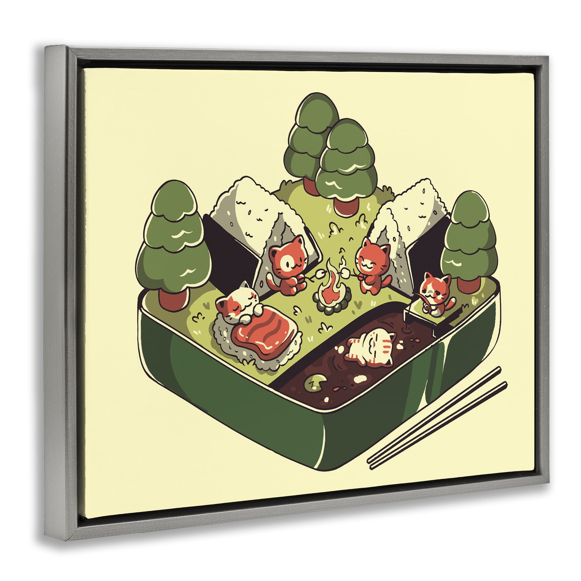 Stupell Industries Kawaii Sushi Camp Bento Gray Framed Floater Canvas Wall Art, design by Tobe Fonseca