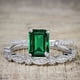 thumbnail image 2 of JeenMata Anillo de Bodas Hecho a Mano con Esmeralda Verde Rectangular de 1,50 Quilates Creada en Laboratorio Engastado en Oro Blanco de 18 K sobre Plata, 2 of 6