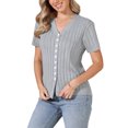 thumbnail image 4 of INSPIRE CHIC Eyelet Tops for Women's Summer V Neck Short Sleeve Knit Button Down Shirts L Gray, 4 of 6