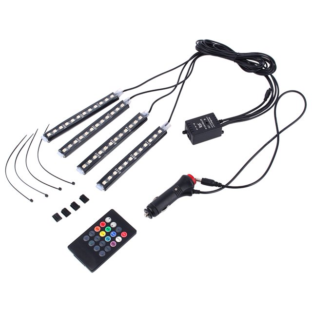 12 LED 7 Coloré Télécommande Pied Ambiant Bien Éclairage Voiture Intérieur Parking
