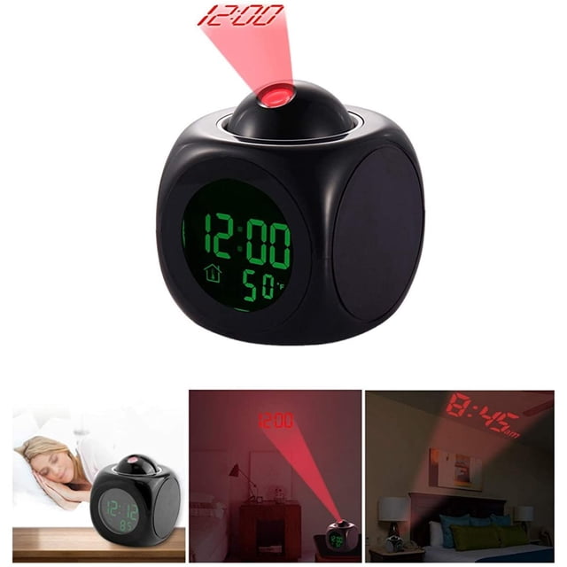 Reloj despertador con proyector, pantalla de temperatura Digital multifunción, reloj de proyección que habla por voz, 12/24 horas, decoración del hogar conmutada Adepaton LL-1765