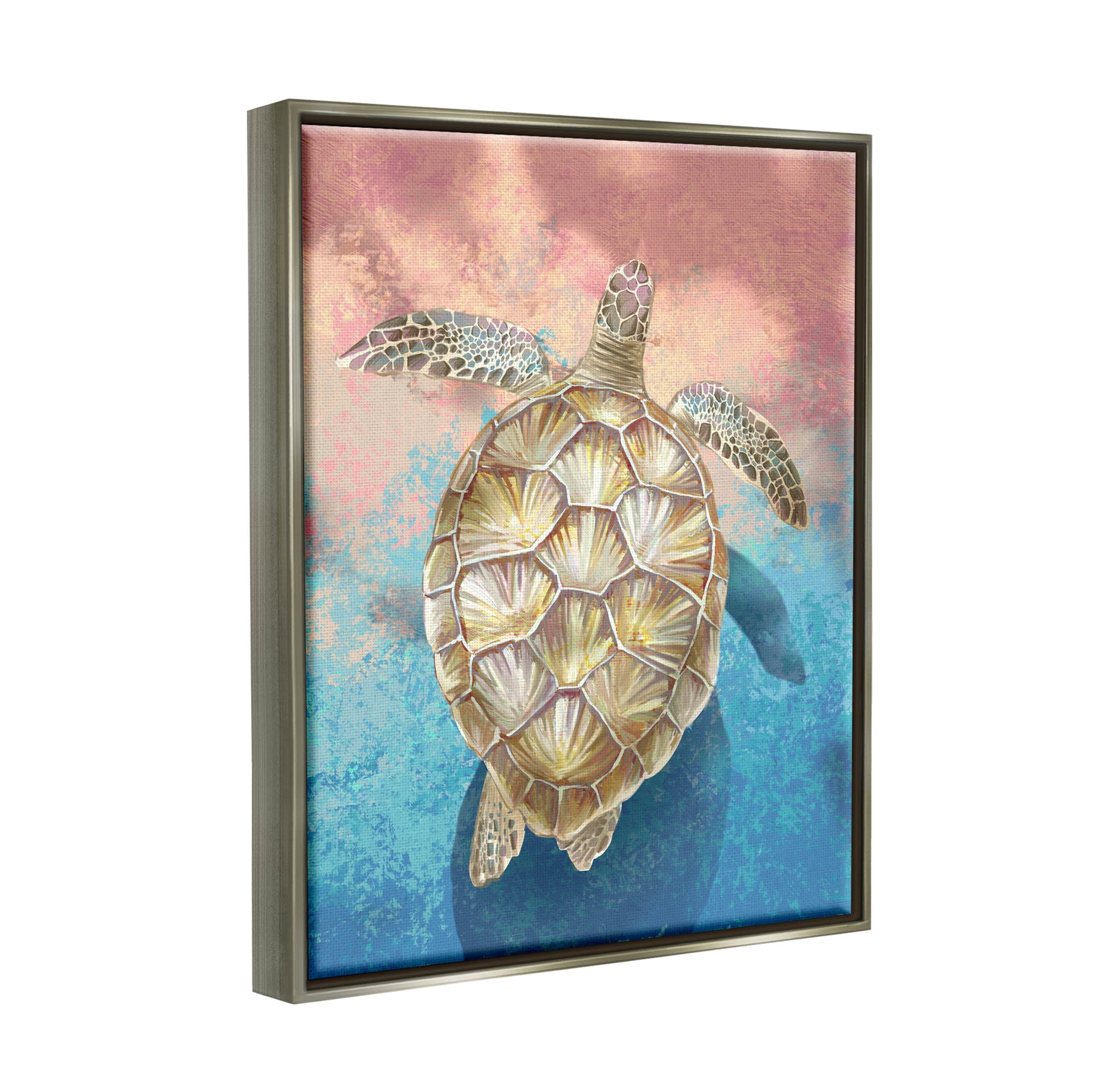 Stupell Industries Vivid Sea Turtle Swimming Painting Luster Gray Floating Framed Canvas Print Wall Art, Design by Ziwei Li