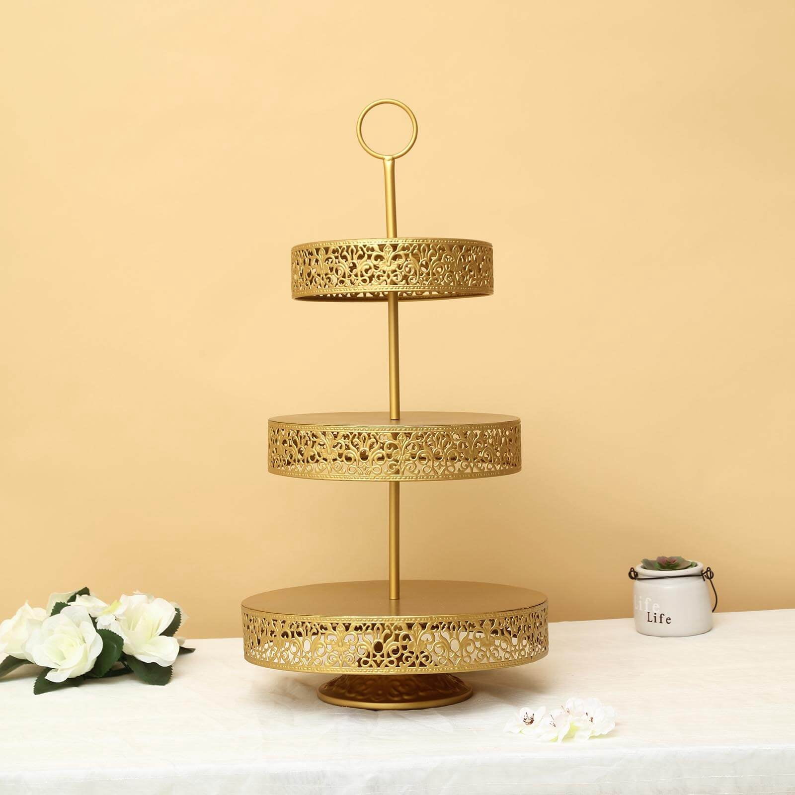 Efavormart 23-Inch Black Metal Tiered Cupcake Stand – 3-Tier Reversible Dessert Display Stand