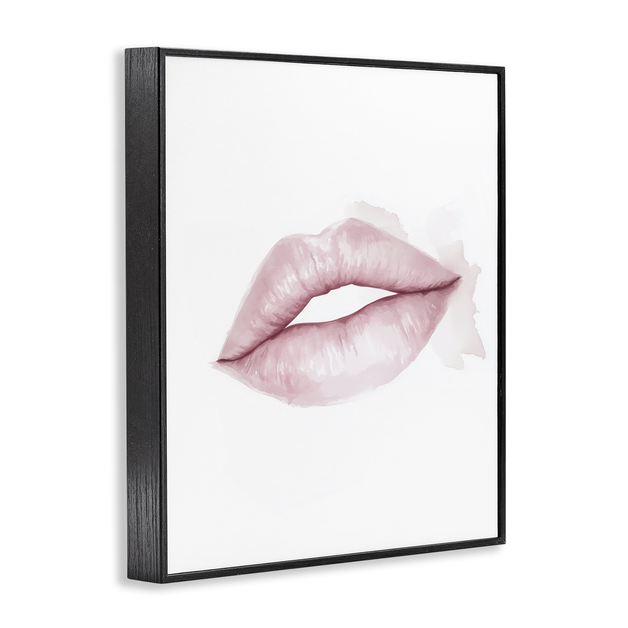 Pink Lips Watercolor Black Framed Giclee Art, design by Christine Simpson Art