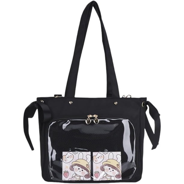 LHSHID Cute Ribbon Japanese Ita Bag Large Tote Crossbody Bag Messenger Bag for Women Aesthetic Bag Y2K Purse (White)