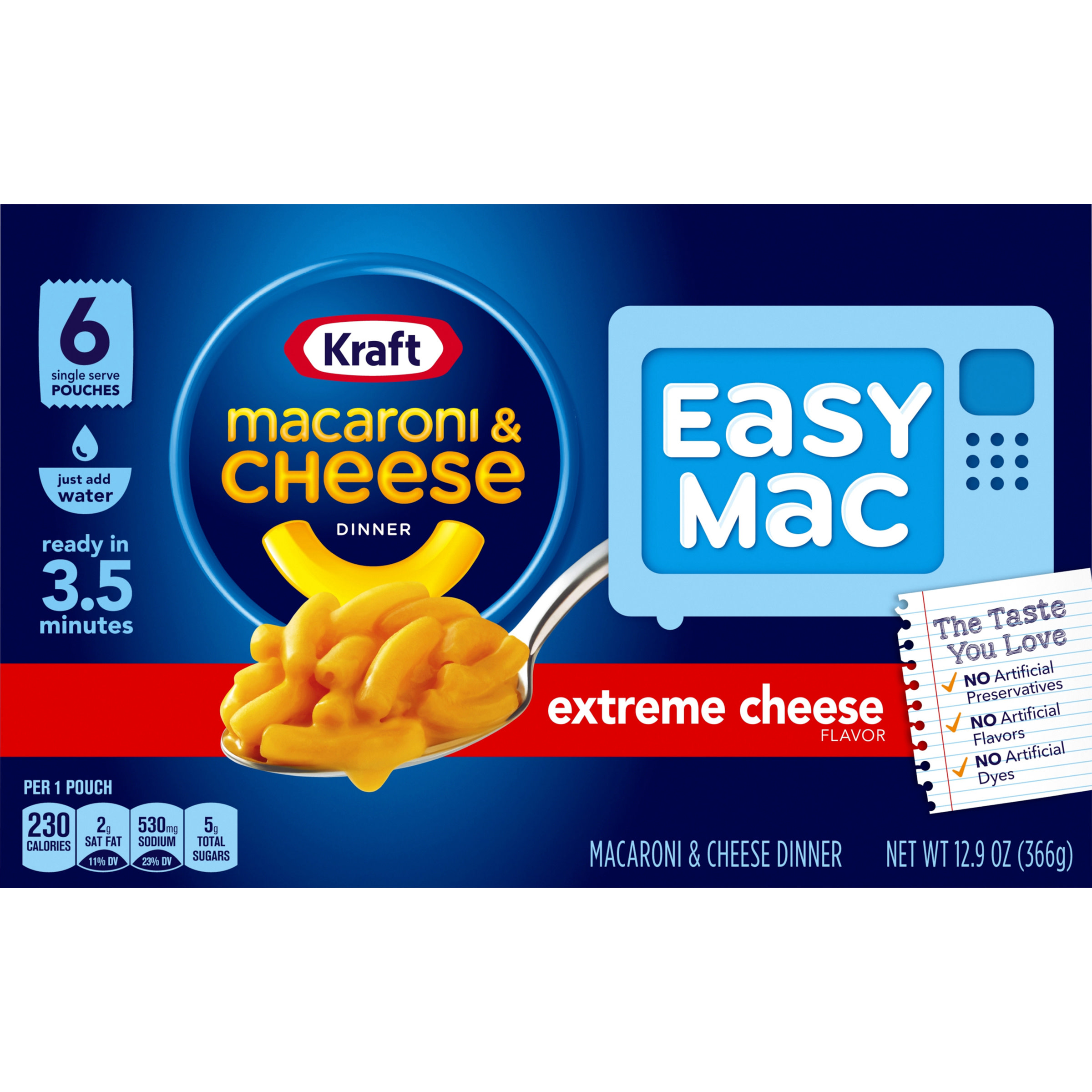 Kraft Easy Mac Extreme Cheese Mac N Cheese Macaroni and Cheese Microwavable Dinner, 6 ct Packets - image 2 of 8