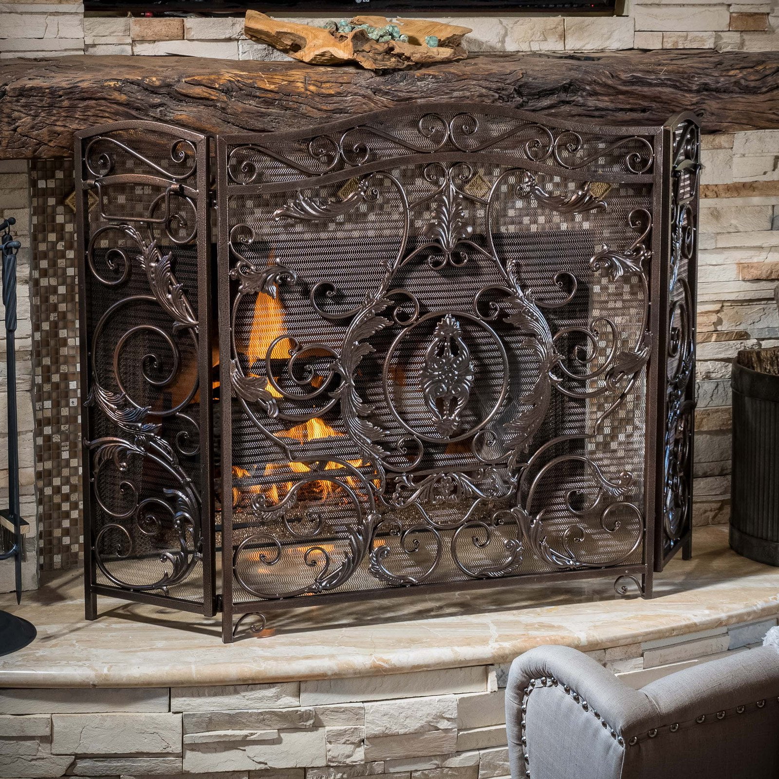 Hayward 3 Panel Iron Fireplace Screen Walmart Com