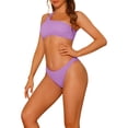 thumbnail image 4 of Conjuntos de Bikini de Una Sola Manga para Mujeres, 2 Piezas, Parte Inferior Triangular Acanalada Asimétrica, Trajes de Baño Deportivos, Talla X-Large, Color Púrpura, 4 of 5