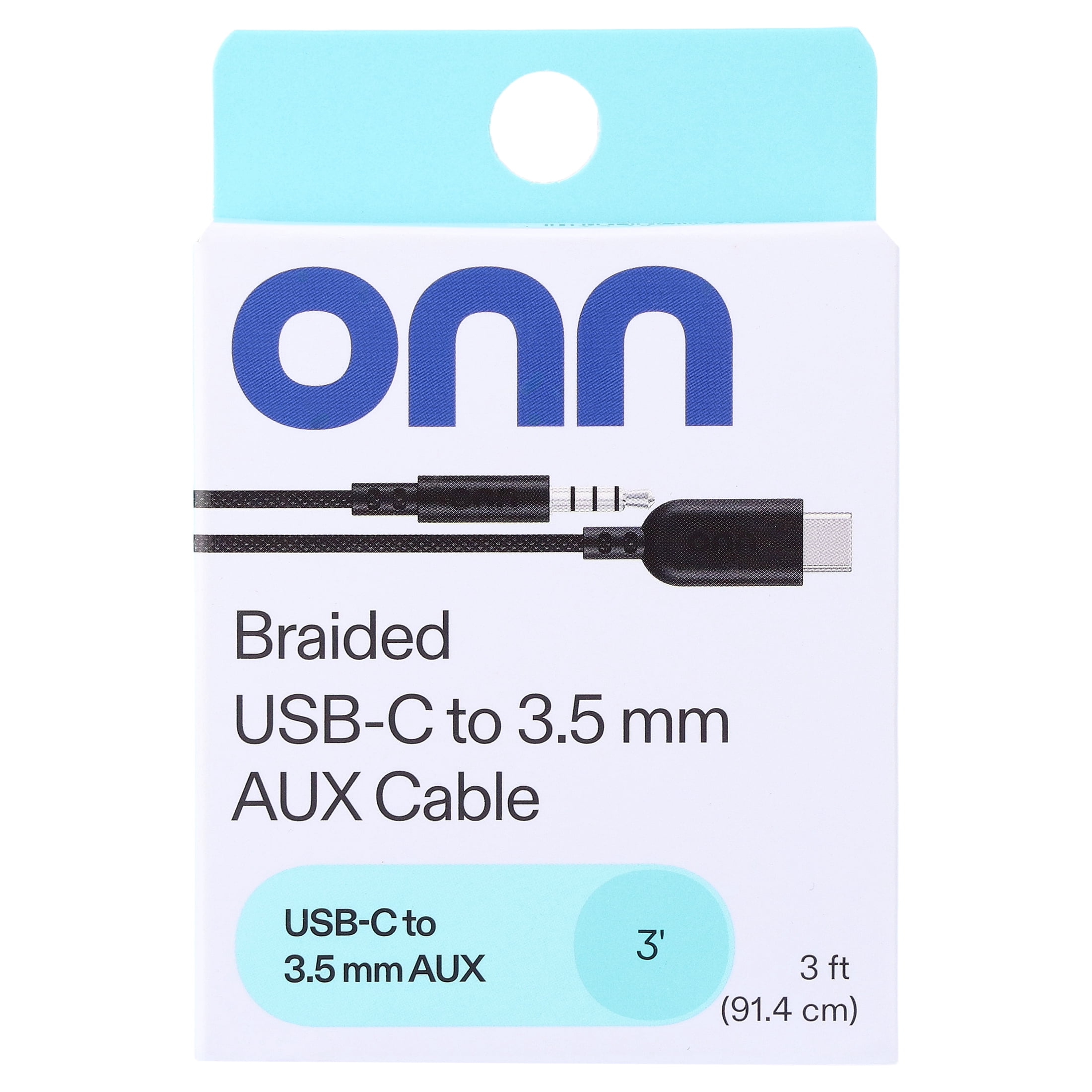 onn 3' Braided USB-C to 3.5 mm AUX Cable, Black
