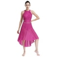 thumbnail image 2 of Xnihocha Costume de Danse Lyrique pour Femme Robe Asymétrique Froncée avec Strass Justaucorps à Jupe de Danse Moderne Rose Vif P, 2 of 7