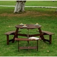 thumbnail image 4 of LuxyHoom Outdoor 6 Person Picnic Table, 6 Person Round Picnic Table with 3 Built-in Benches, Umbrella Hole, Outside Table and Bench Set for Garden, Backyard, Porch, Patio, Brown, 4 of 8