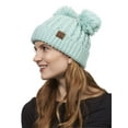 thumbnail image 3 of C.C 2 Ear Pom Pom Cable Knit Soft Stretch Beanie, Mint, 3 of 3