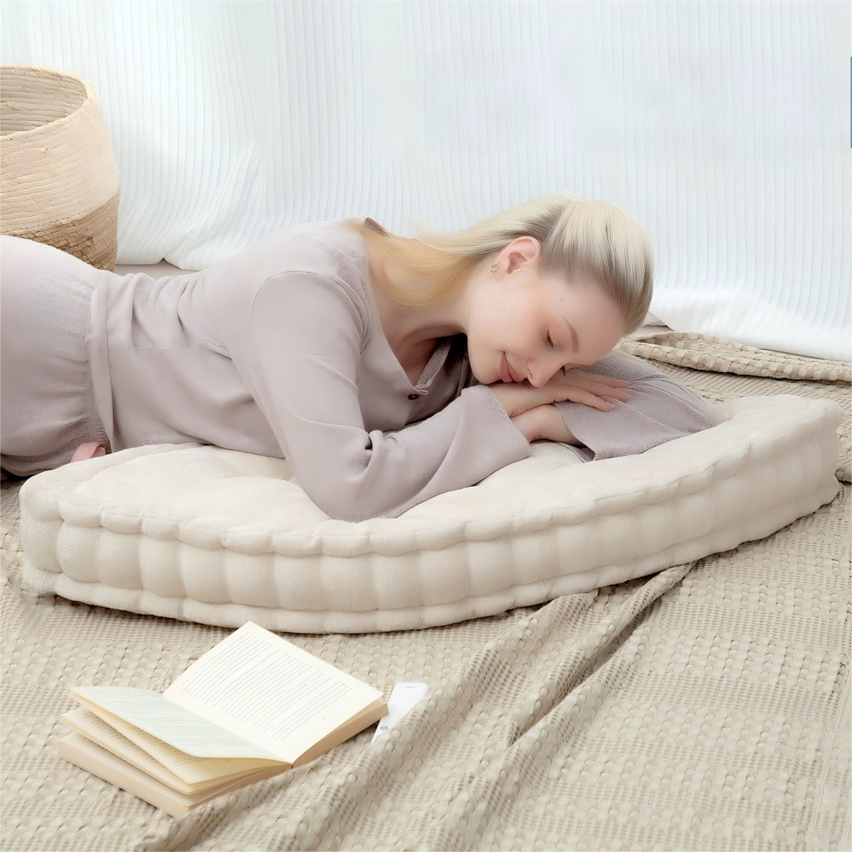 CHARRYARN by TexStead Corner Wedge Cushion For adults or pets, Floor Pillow, Gap Filler Between Bed and Wall for Sitting ，Living Room, Fireplace,Outdoor Seating 22"*22",Beige