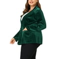 thumbnail image 4 of GRACE & GRANDEUR Women's Plus Size Peplum Blazer Long Sleeve Button Notched Lapel Velvet Jacket 2X Dark Green, 4 of 6
