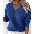 thumbnail image 5 of Women'S V Neck Hollowed Out Sweater Long Sleeve Knit Pullover Sweater Blue S, 5 of 9