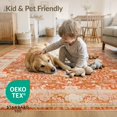 thumbnail image 4 of ODIKA 3'x5' Washable Accent Rug Pet Friendly, Non-Shedding Mat Shaped Vintage Border Scroll Round Entry Distressed Boho Solid for Bedside, Bedroom, 4 of 7