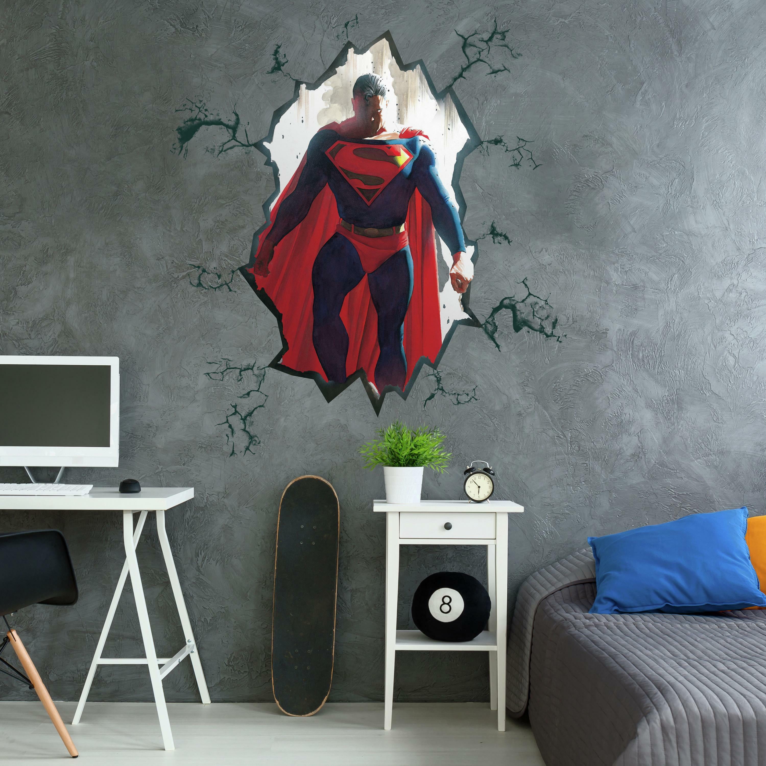Justice League Smashed Wall Sticker Crack Superheroes Kids Bedroom Decal Gift 
