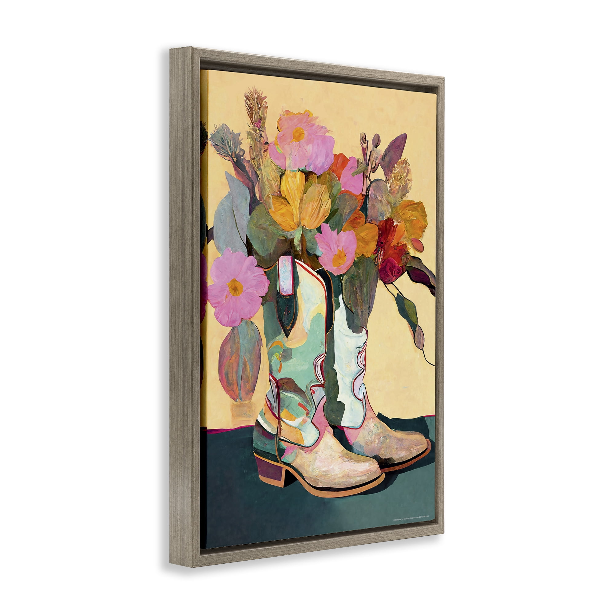 Stupell Industries Bright Cowgirl Florals Plants & Flowers Painting Brown Floater Framed Canvas Art Print Wall Art, 17 x 25